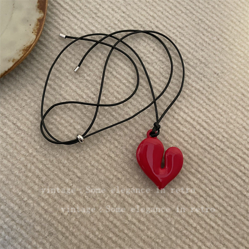 Cool Long Heart Pull Black Rope Necklaces