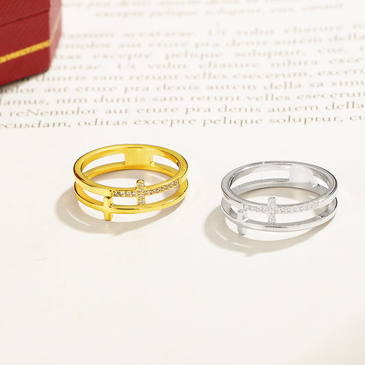 Women's & Men's Cross Diamond Titanium Steel Cold Wind Light Rings