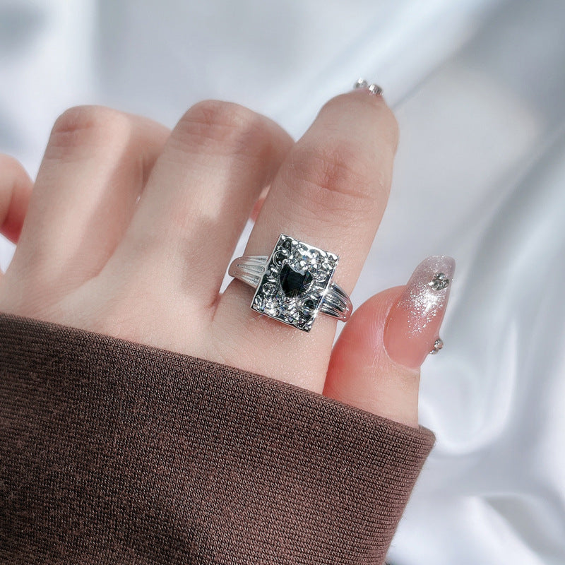 Black Zircon Texture Pleated Butterfly Opening Female Graceful Fashionable Rings
