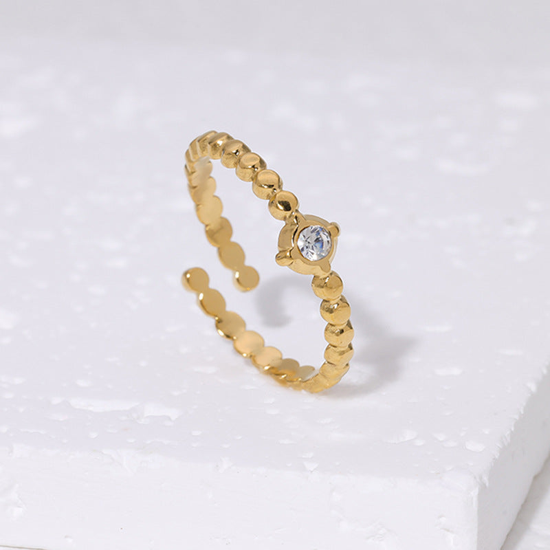 Women's Fashionable Titanium Steel Open Adjustable Rhinestone Gold-plated Rings