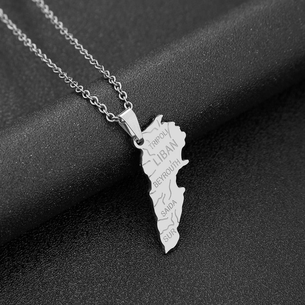 Women's & Men's Oil Dripping Map Stainless Steel Couple Necklaces