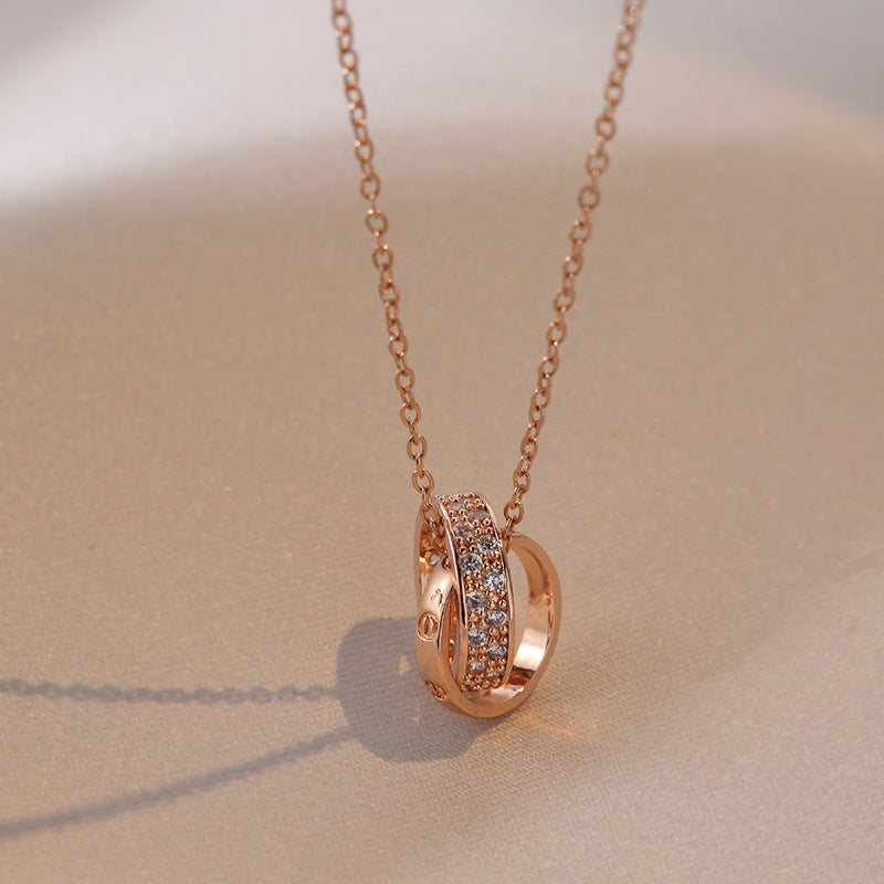 Women's Buckle Style Double Full Diamond Simple Light Luxury Necklaces