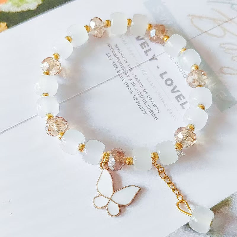 Imitation Jade Flower Butterfly Crystal Glass Bracelets