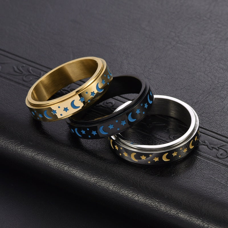 Women's Moon Luminous Rotatable Stainless Steel Classic Style Rings
