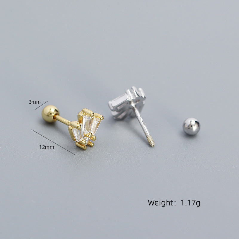 Piercing Ear Sier Ladder Square Zircon Earrings
