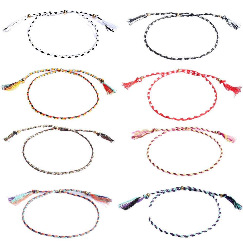 Women's & Men's Colorful Cotton String Friendship Copper Bead Bracelets