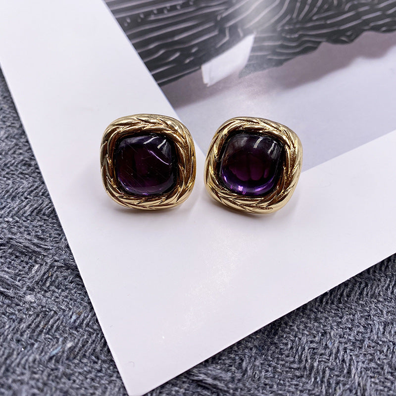 Women's Square Western Style Light Luxury Minority Earrings