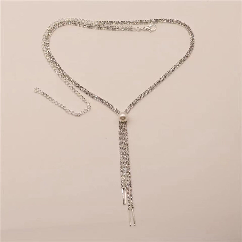 Pearl Trendy Long Fringe Rhinestone Clavicle Necklaces