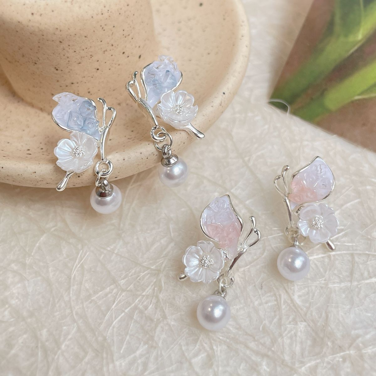 Pearl Flower Female Sier Needle Sweet Earrings