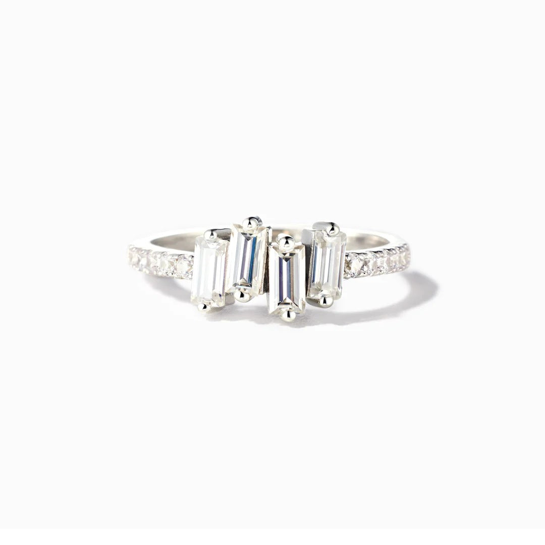 Women's Sterling Sier Chain Undulating Small Long Hair Zircon Simple Rings