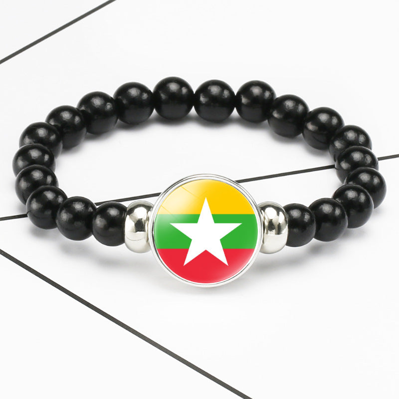 Flag Pattern Time Stone Black Elastic String Beads Bracelets