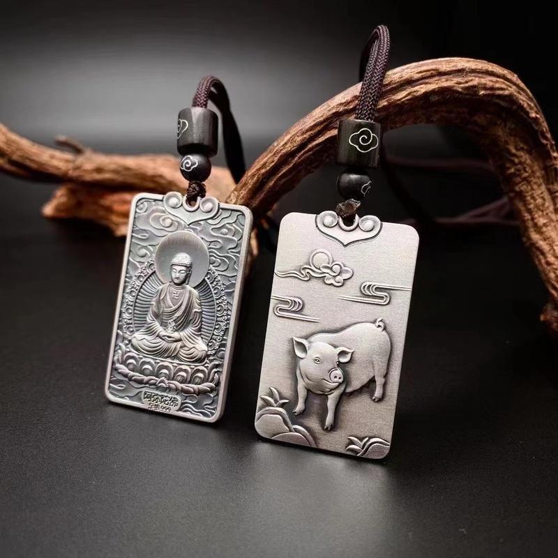 Women's & Men's Bodhisattva Tiger Pure Sier Zodiac Buddha Necklaces