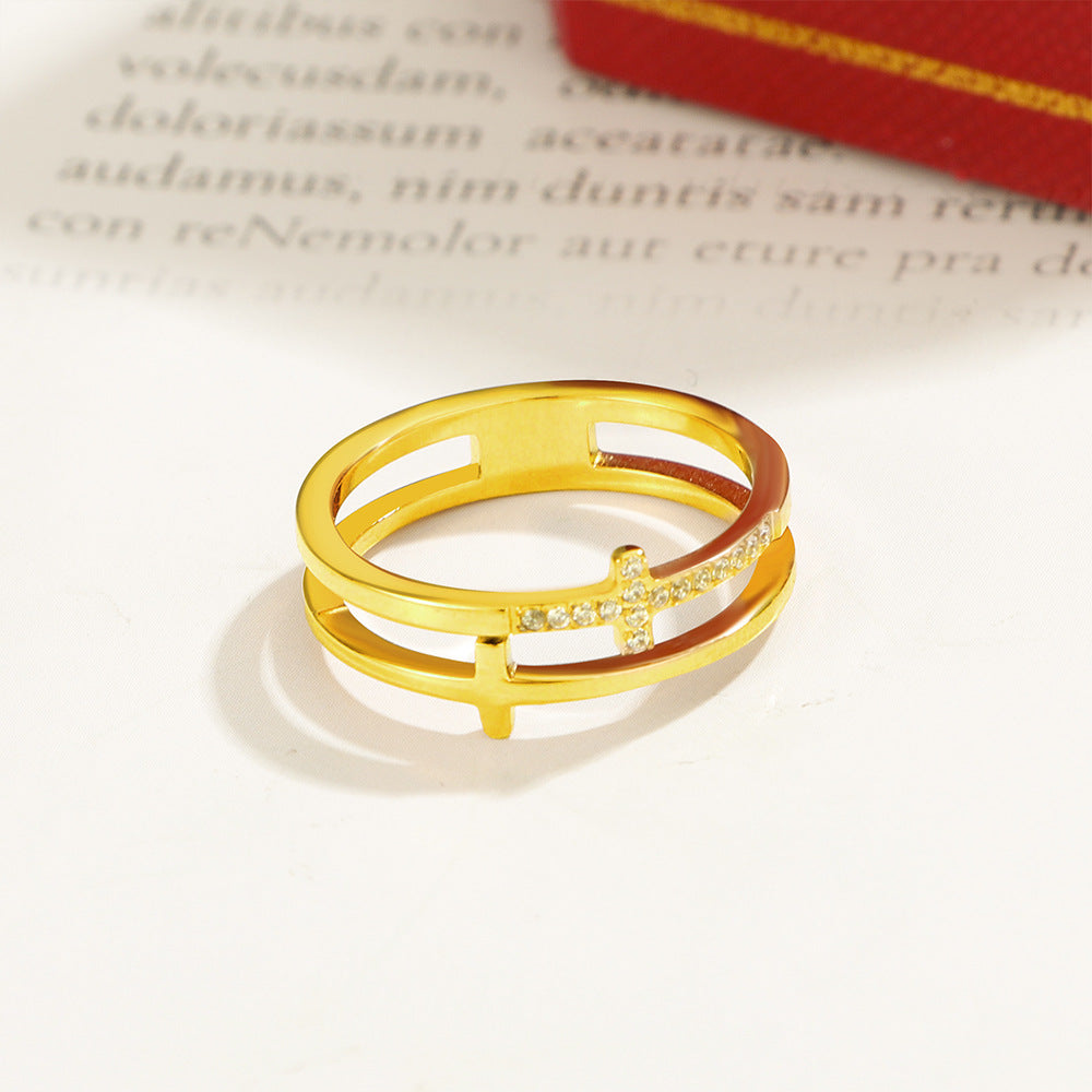 Women's & Men's Cross Diamond Titanium Steel Cold Wind Light Rings