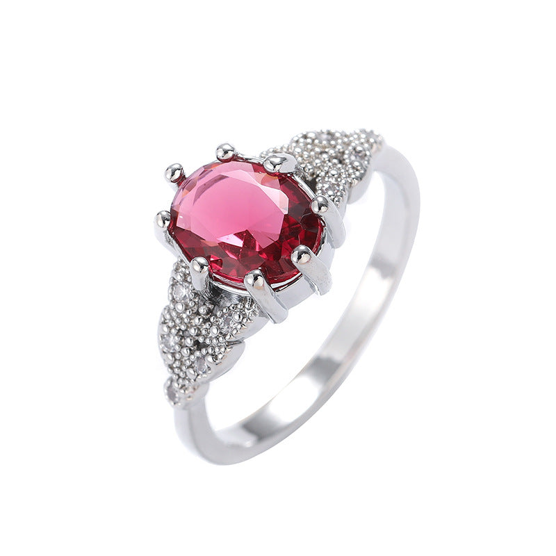 Women's Style Copper Inlaid Zircon Emerald Tourmaline Color Ruby Rings