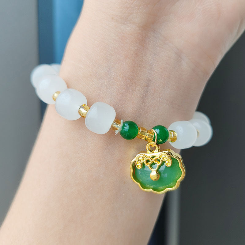 Ethnic Style Imitation White Marble Jade Live Golden Bracelets