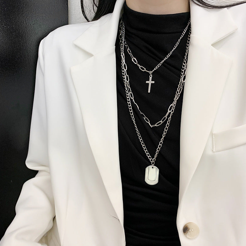 Cross Korean Simple Sweater Twin Hip Pendants