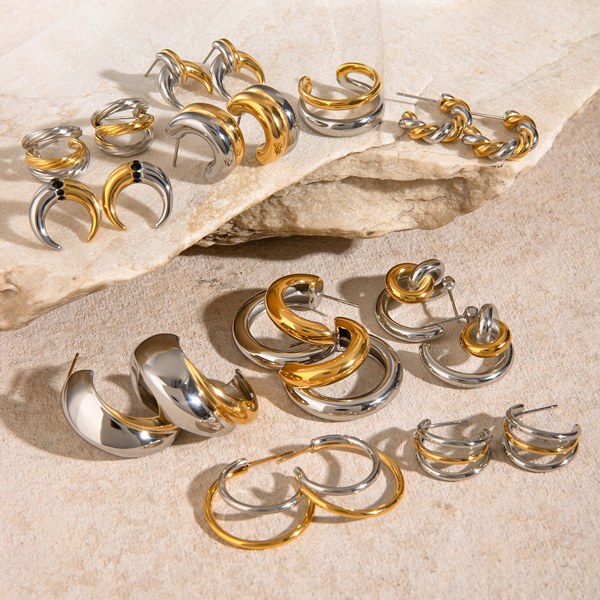 Two-color Electroplated Simple Gold Sier Advanced Earrings