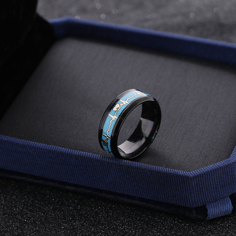 Stainless Steel Ornament Dragon Scale Luminous Ecg Couple Rings
