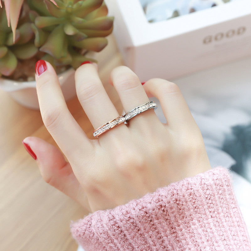 Starry Titanium Steel Female Single Double Row Diamond Full Rings