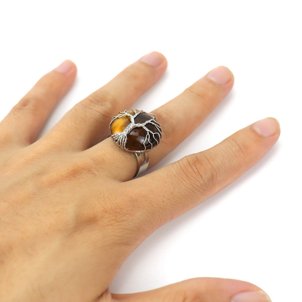 Handmade Winding Round Amethyst Lucky Tree Rings