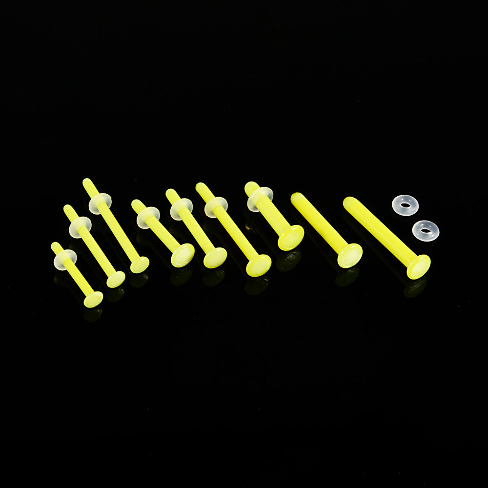 Glass Nose Straight Rod White Transparent Blue Ear Earrings