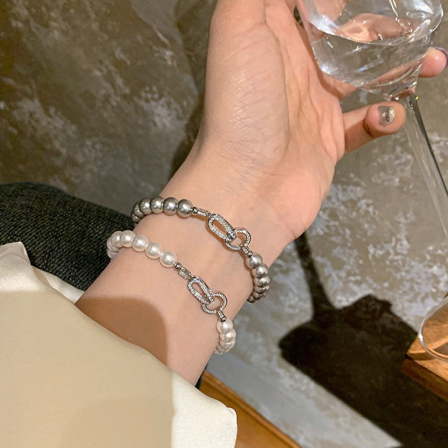 Women's Buckle Perfect Circle Polo Pearl Simple Bracelets