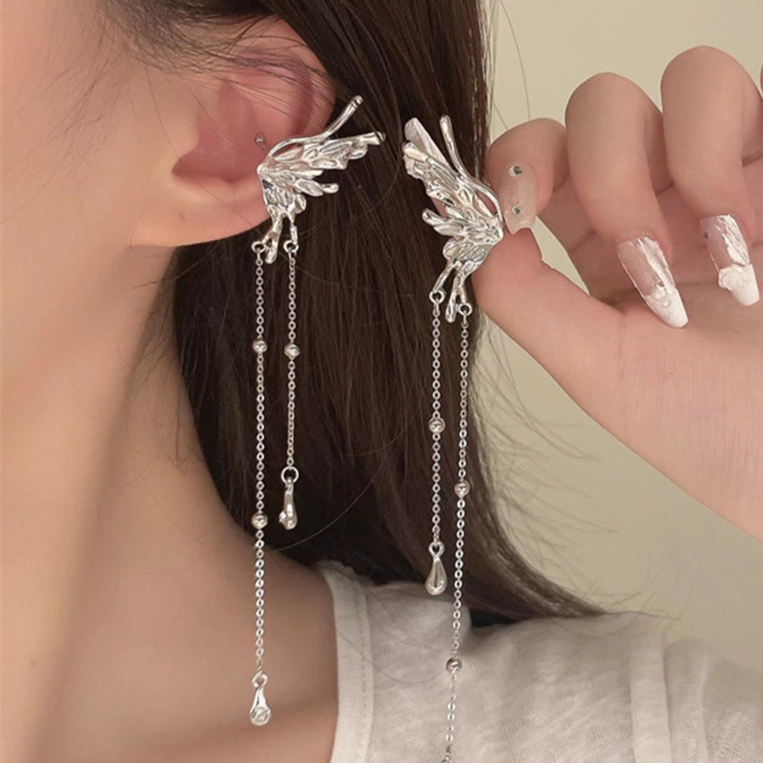 Korean Style Tassel Rhinestone Pearl Ear Hook Earrings