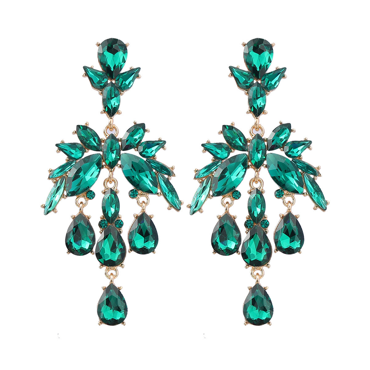 Women's Fashion Style Alloy Diamond Drop-shaped Glass Earrings