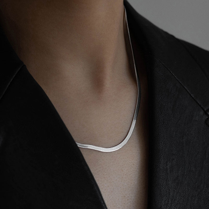Women's & Men's Simple Blade Snake Bone Flat Clavicle Necklaces