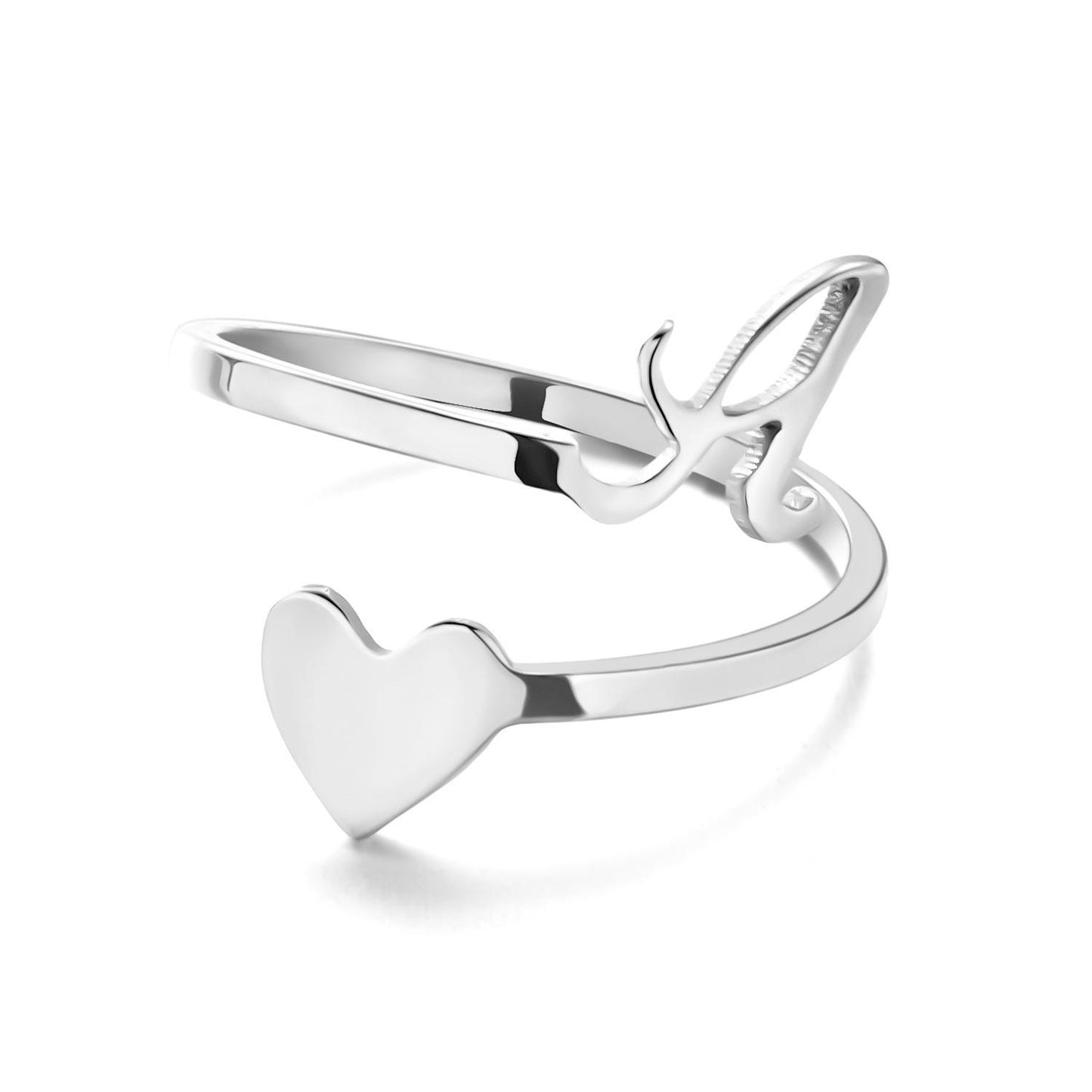 Letter Stainless Steel Open Three-dimensional Love Rings