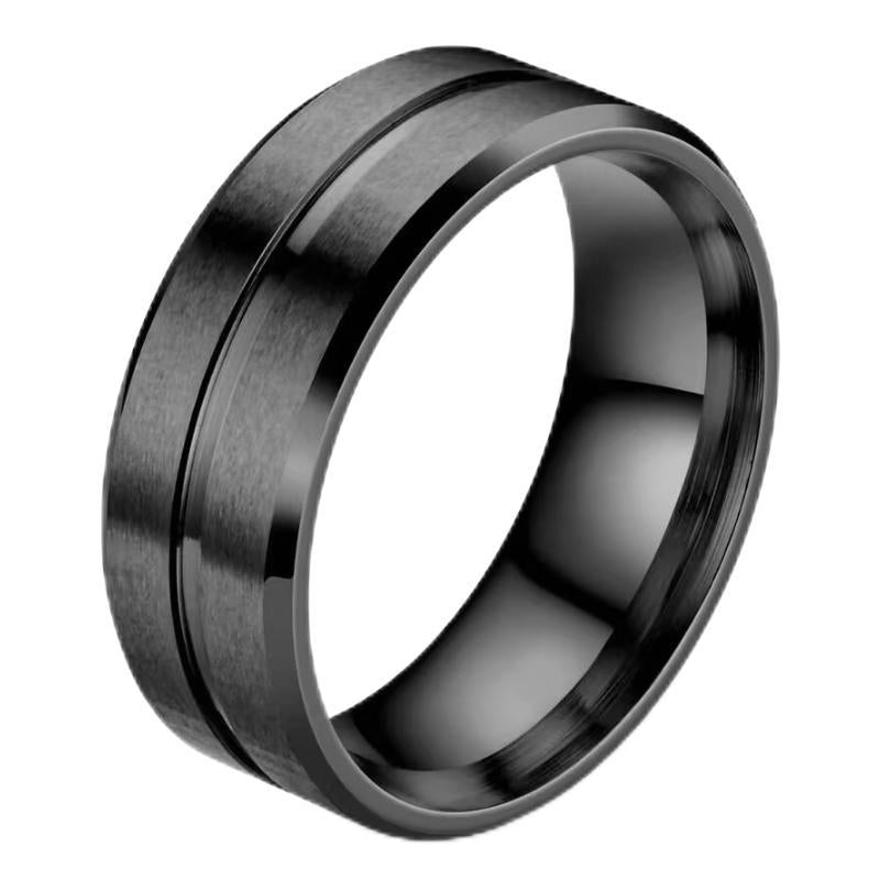 Women's & Men's Fashion Beveled Edge One Silk Matte Sier Black Rings