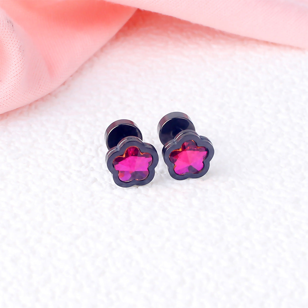 Women's & Men's Simple Colorful Flower Titanium Steel Ear Earrings