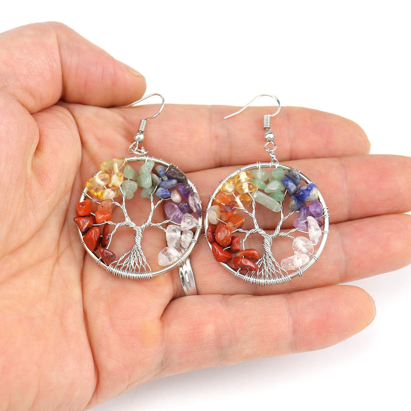 Natural Crystal Gravel Colorful Tree Root Lucky Earrings