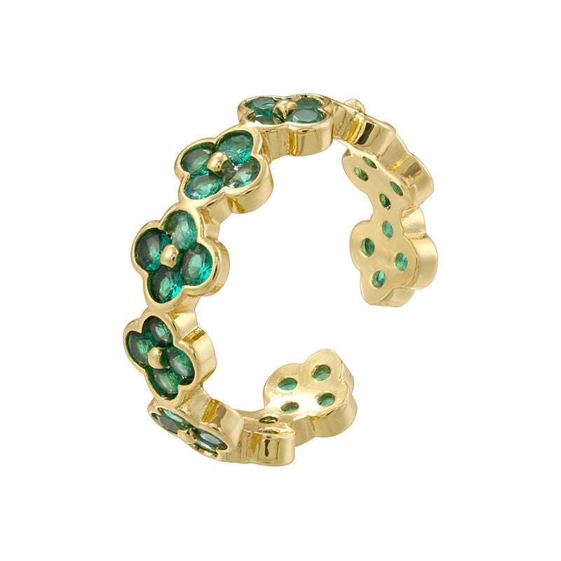 Temperament Entry Lux Gold Inlaid Color Diamond Four-leaf Clover Rings