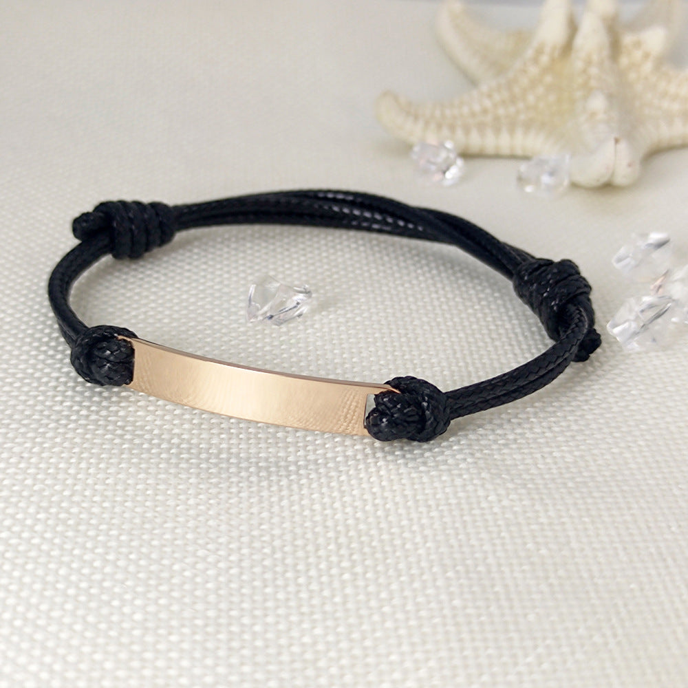 Polished Titanium Steel Curved Piece Leather Rope Bracelets