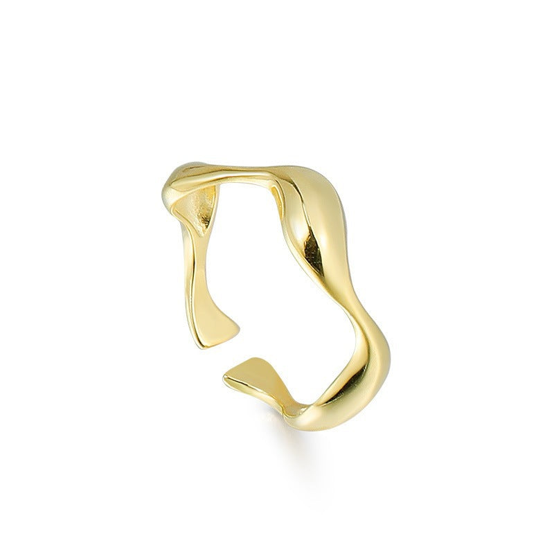 National Fashion Irregular Wave Pattern Smooth Opening Gold Rings