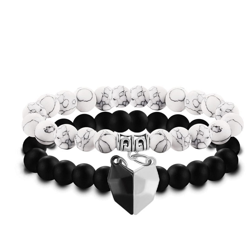 Couple Turquoise Pink Crystal Single Circle Black White Beads Bracelets