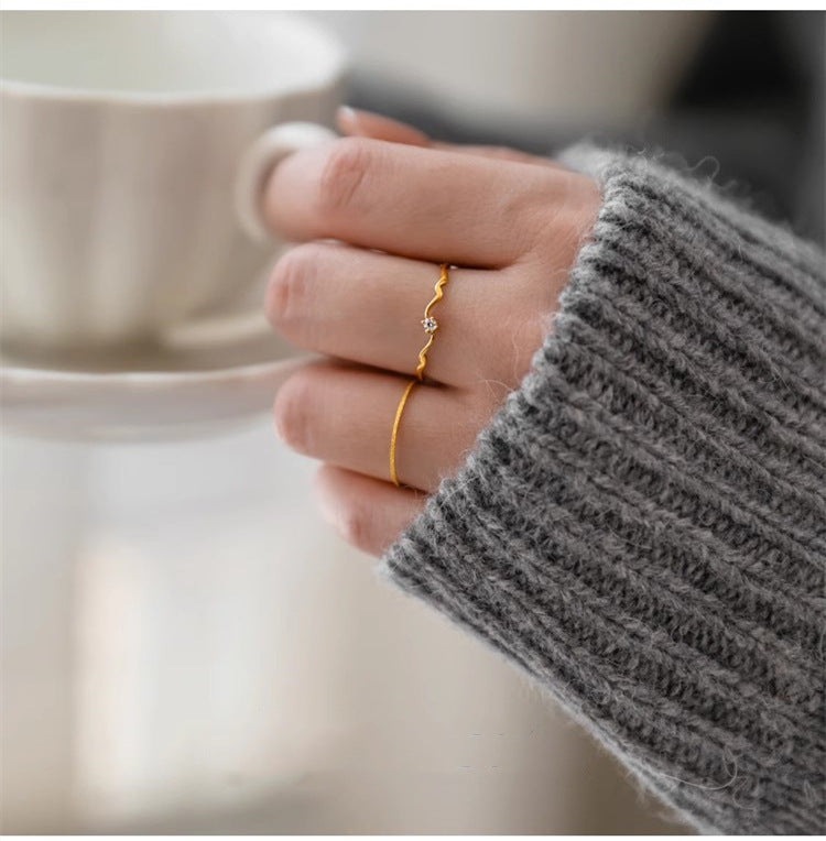Wave Line Diamond Thin Cold Wind Rings
