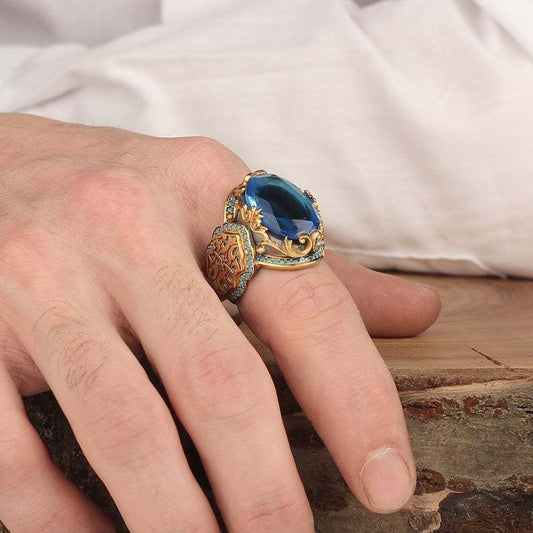 Ornament Carved Pattern Tourmaline Demon Gold Plated Imitation Rings