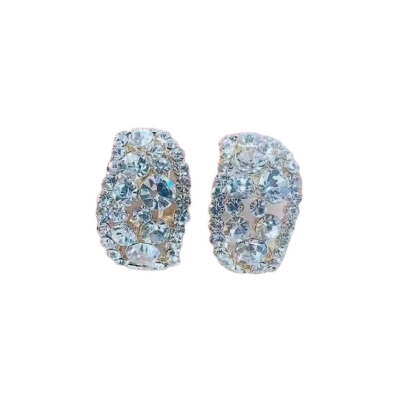 Super Flash Fashion Crystal Sier Needle Temperament Personality Diamond Earrings