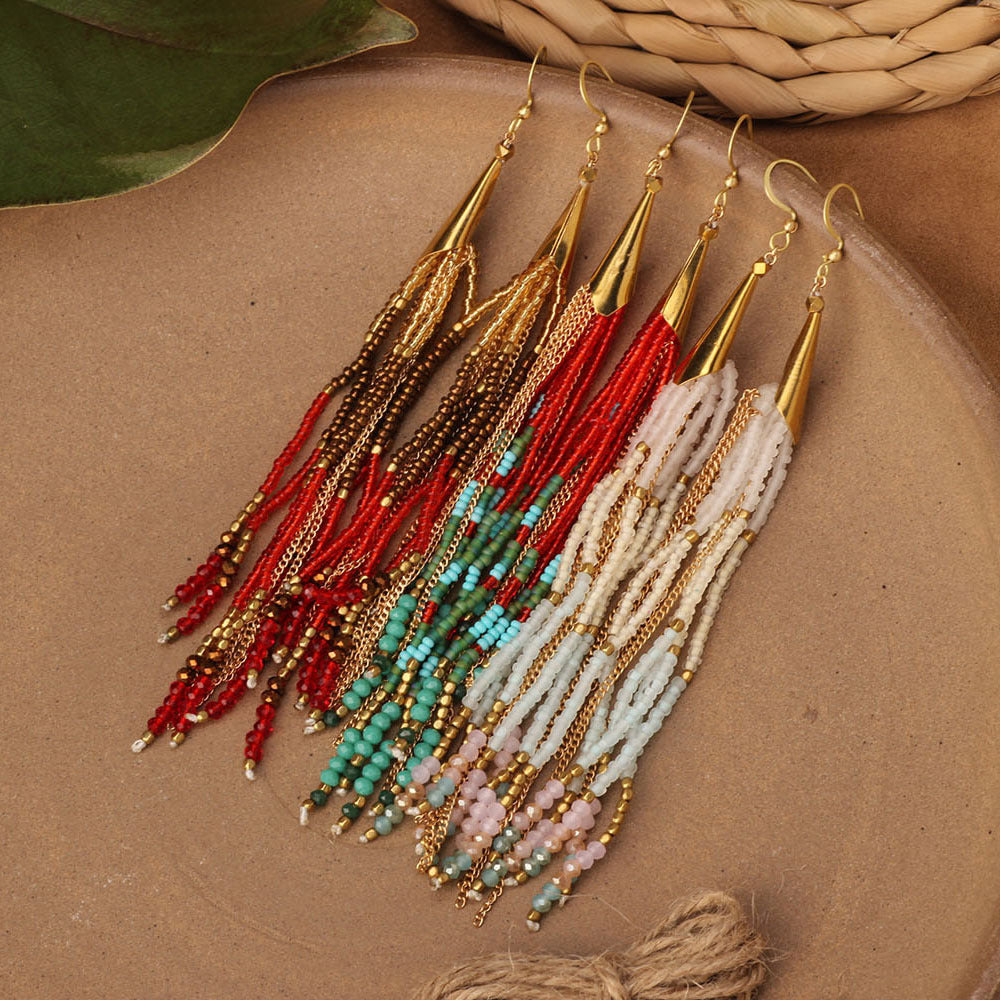 Style Turquoise Tassel Long Fashion Bohemian Earrings
