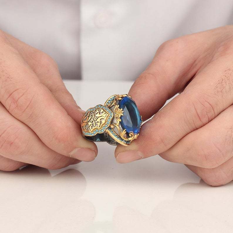 Ornament Carved Pattern Tourmaline Demon Gold Plated Imitation Rings