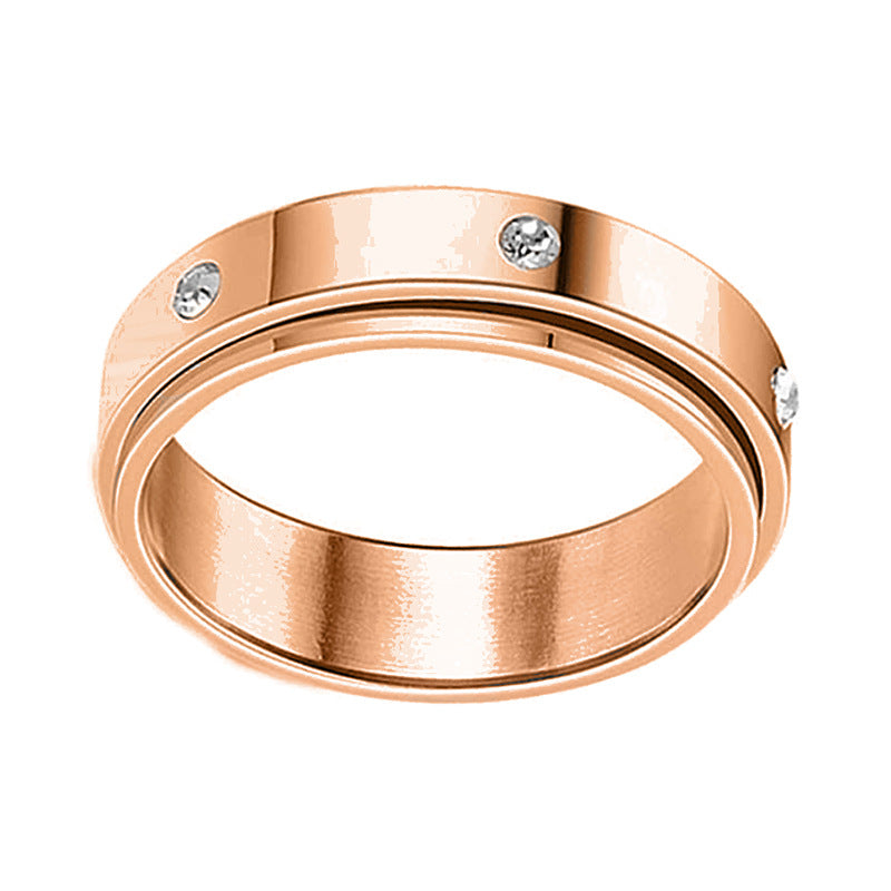 Titanium Steel Rhinestone Zircon Rotatable Couple Rings