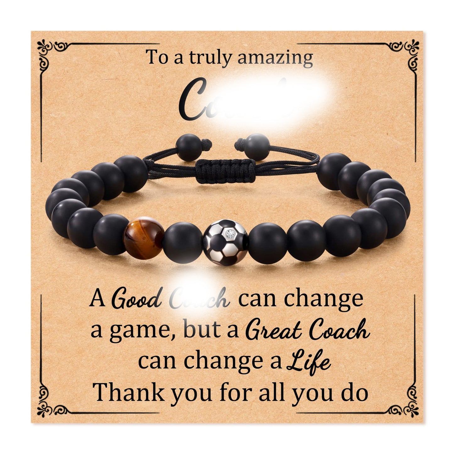 Football Beaded Gift Black Frosted Tigereye Bracelets