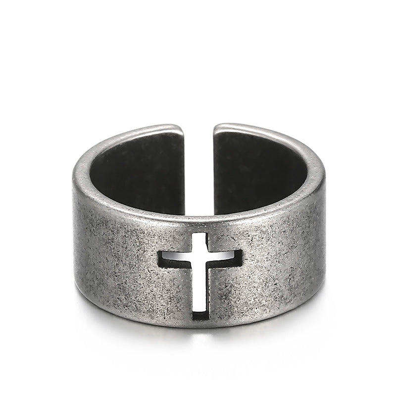 Men's Personality Hipster Black Retro Distressed Titanium Rings