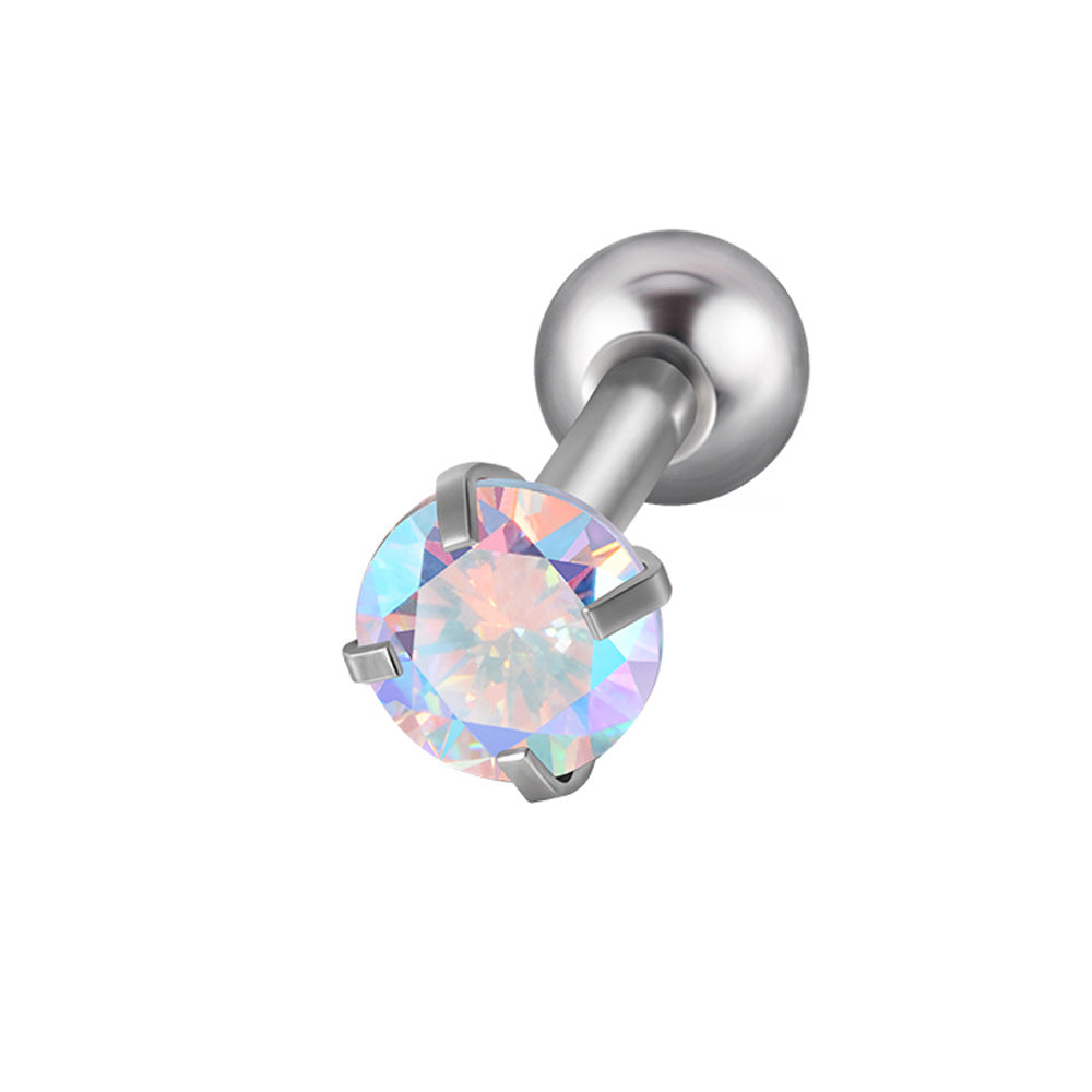Stainless Steel Grab Opal Round Zircon Earrings