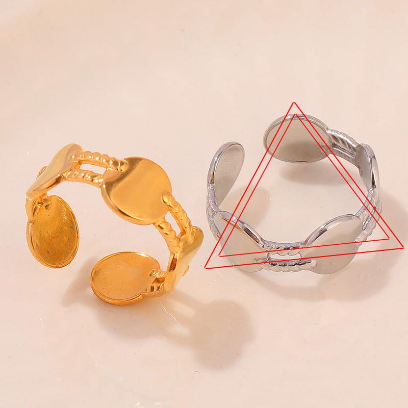 Steel Gold-plated Love Heart Flowers Glossy Rings