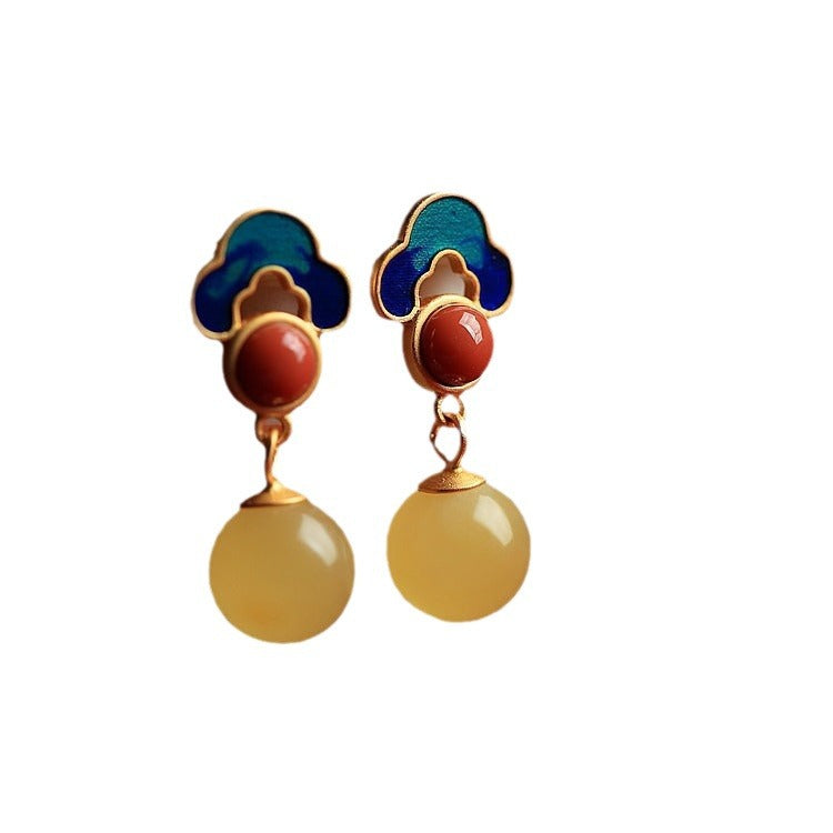 Women's Sier National Style Element Enamel Vintage Earrings