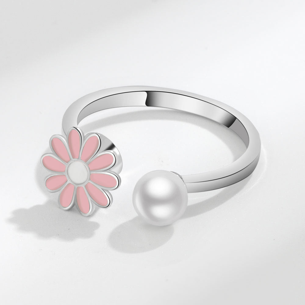 Women's Little Daisy Spinning Design Sense Small Flower Pearl Creative Rings