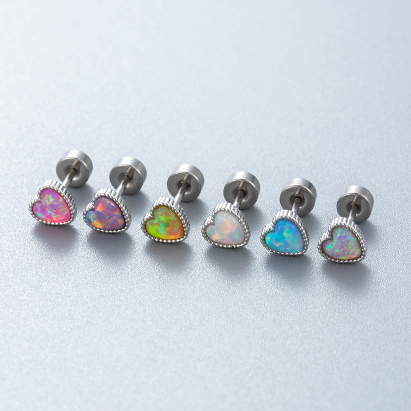 Opal Stars Heart Titanium Steel High-grade Earrings